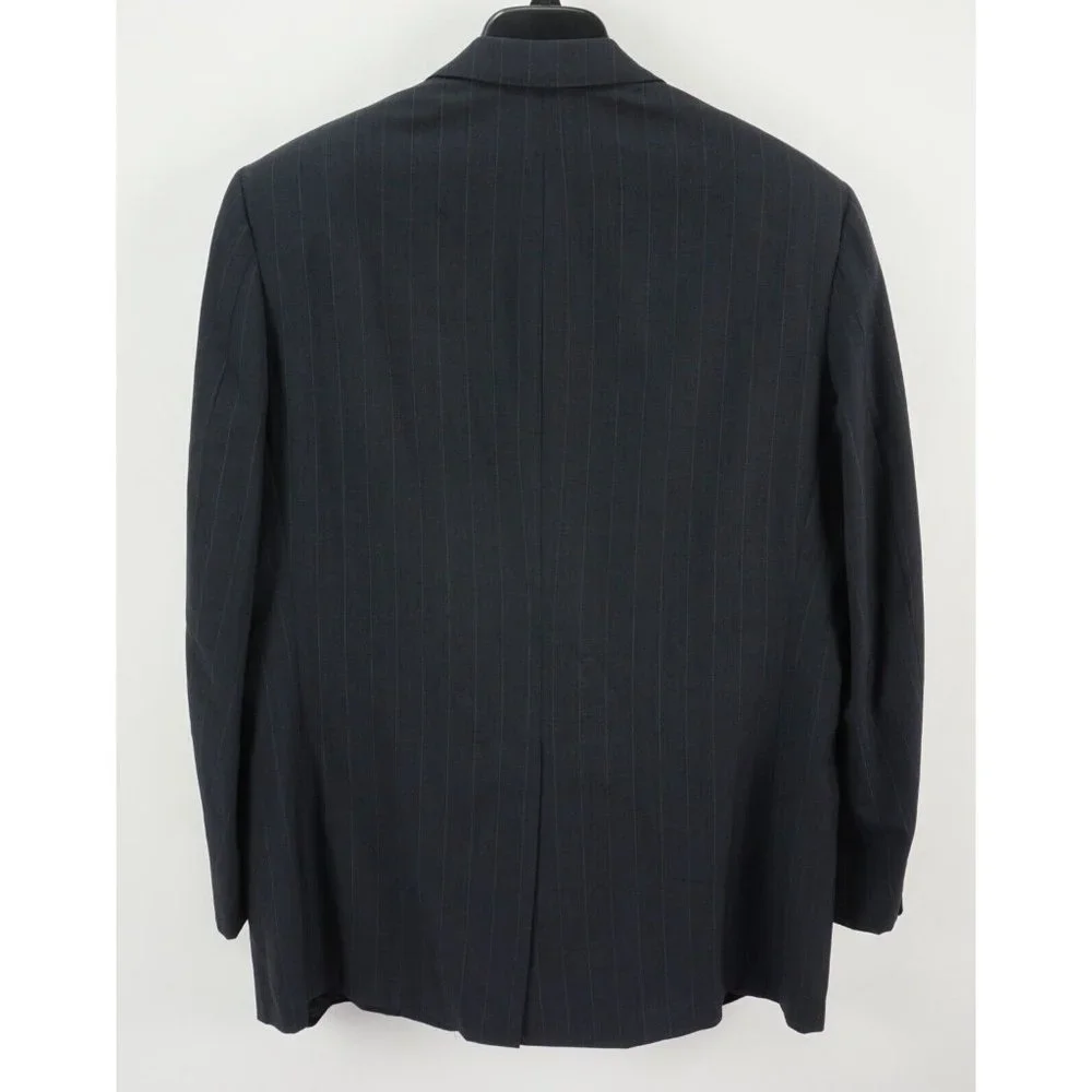 Oxxford Clothes Owentsia Super 100s Mens 43R Blue Striped Wool Vent Notch Blazer